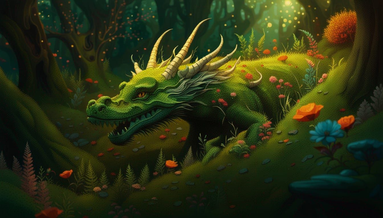 Floral Dragon Walks Through Whimsical Forest