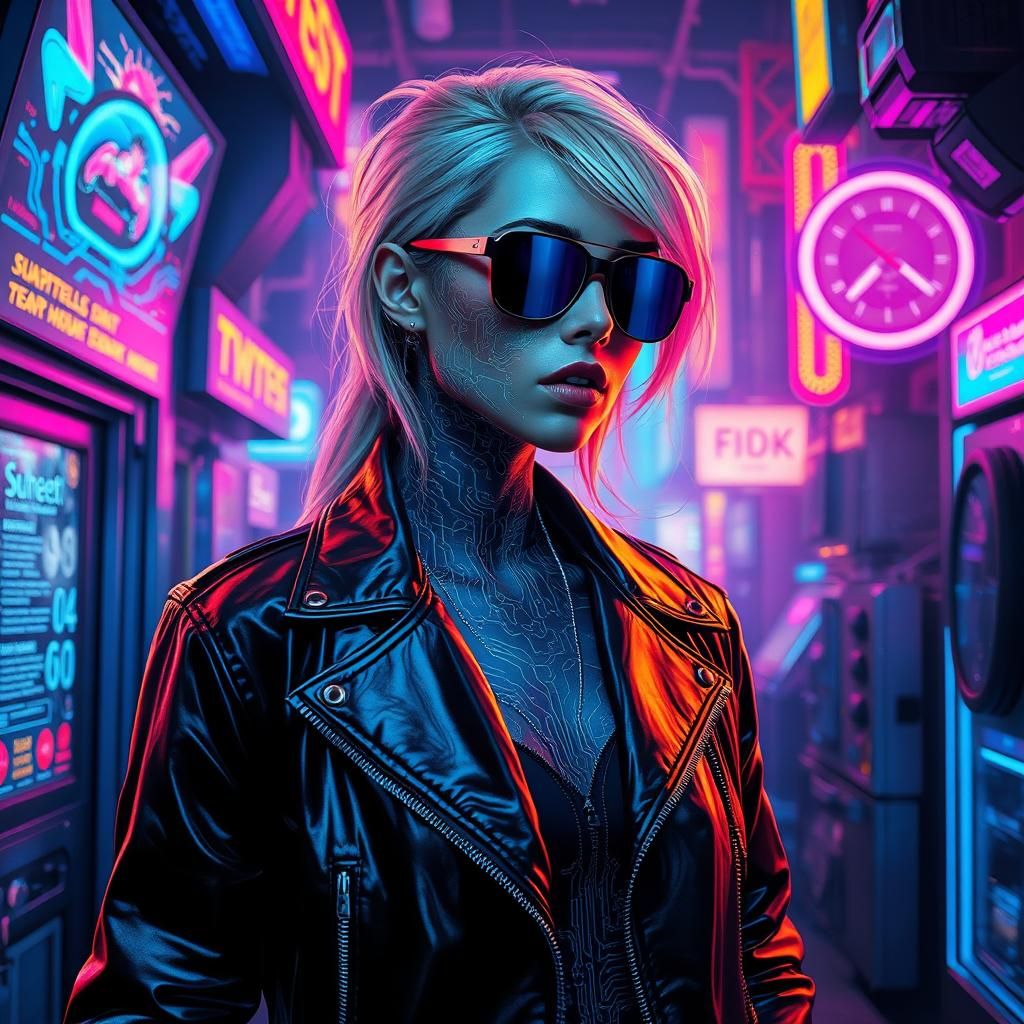 Cyberpunk Woman in Neon Cityscape