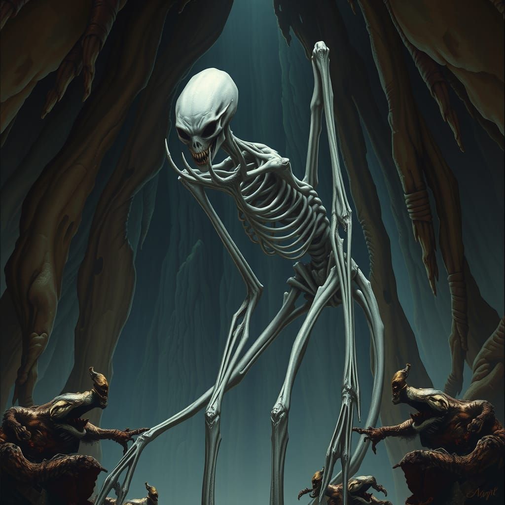 Lovecraftian Horror in Subterranean Cavern, Digital Painting