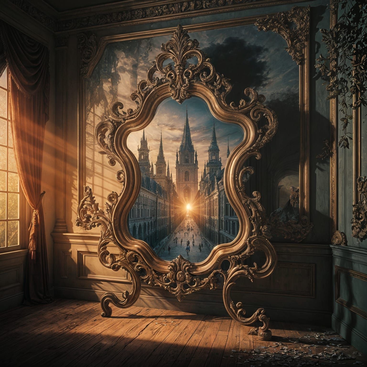 Gothic Mirror Reveals Alternate Cityscape