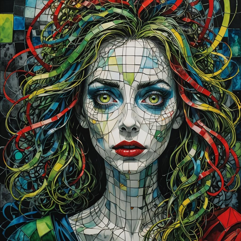 Disheveled Woman in Burton-esque Four Seasons Portrait