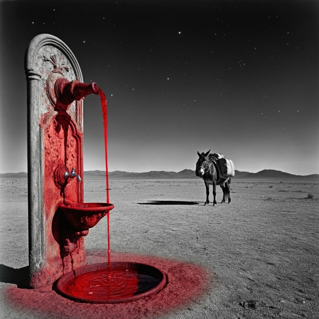 Surreal Desert Oasis in Vintage Black and White