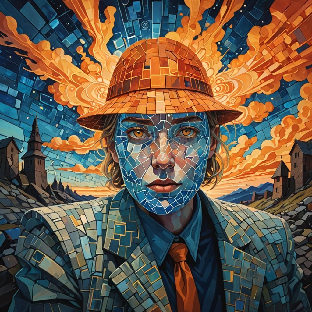 Cubist Portrait of Woman with Aurora Borealis