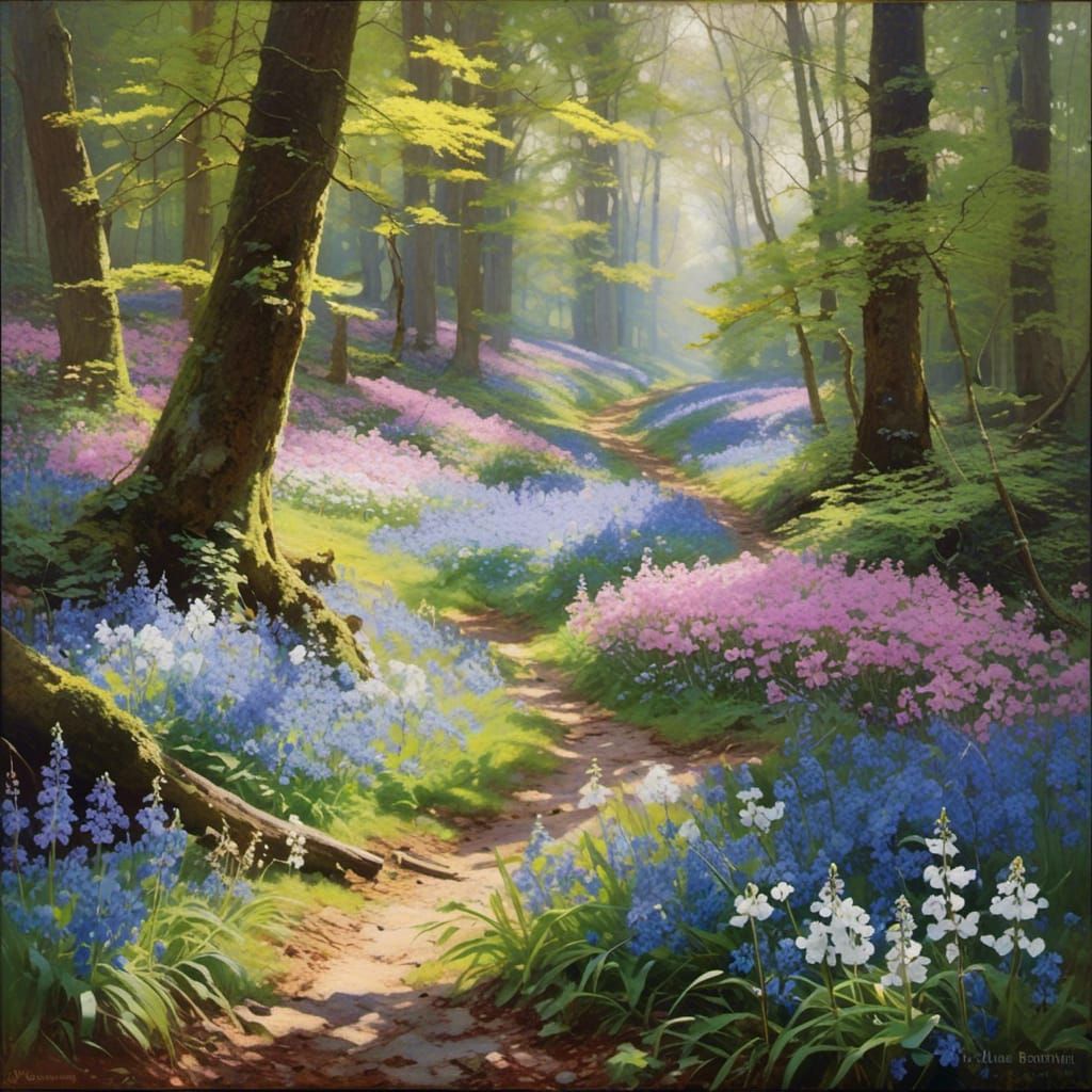 Mystical Woodland Oasis in Oil Painting Style