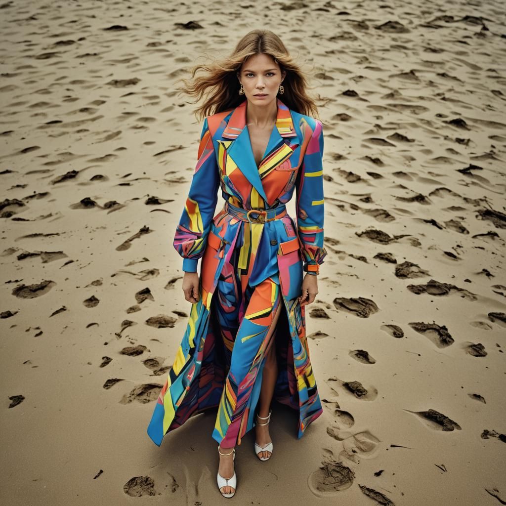 1980s British Fashion Icon on the Beach