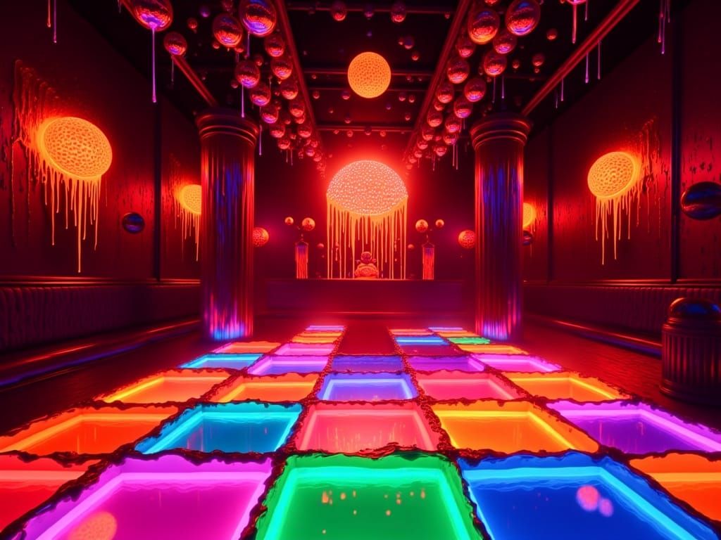 Neon Nightclub in 80s Style with Dripping Wax