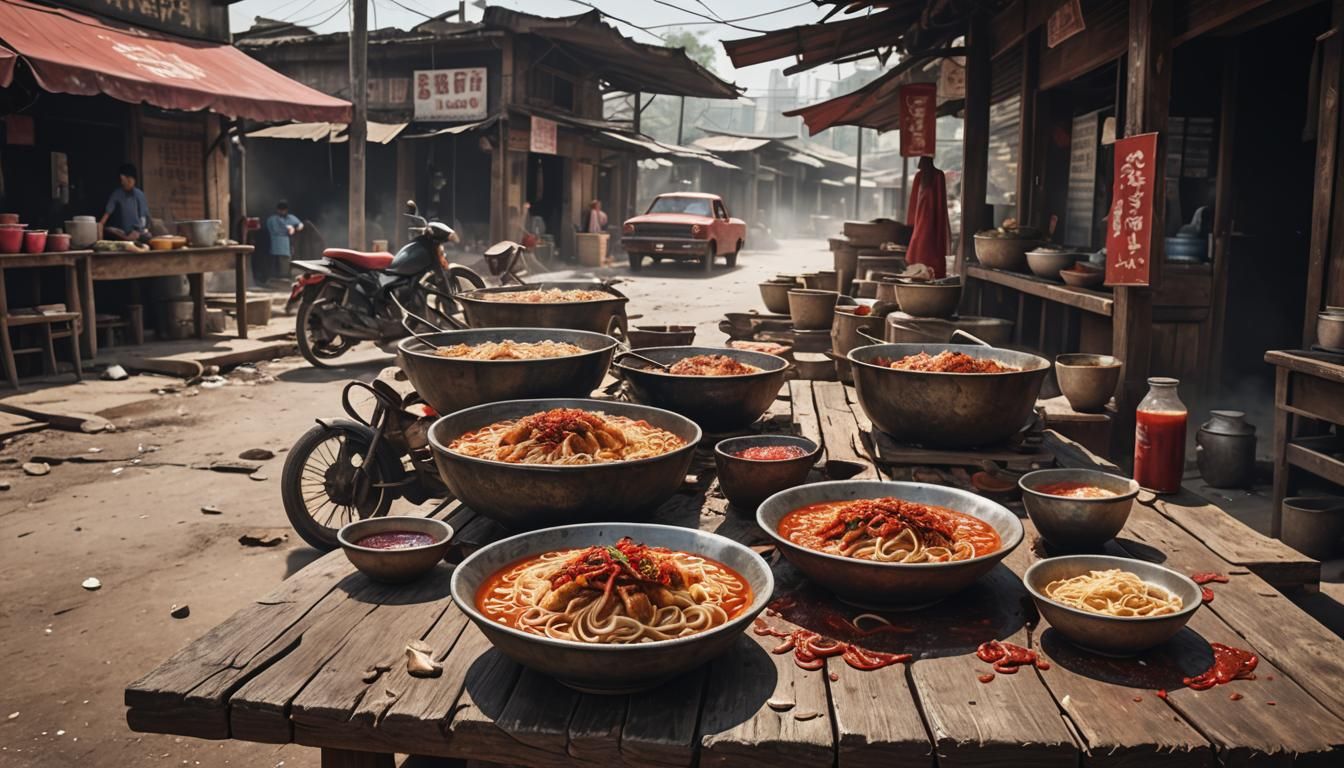 Eerie Chicken Noodles in Post-Disaster Still Life