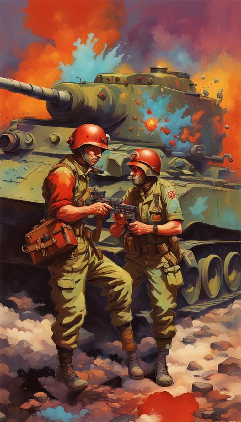 WWII Nurses in Battle, Frank Frazetta Style