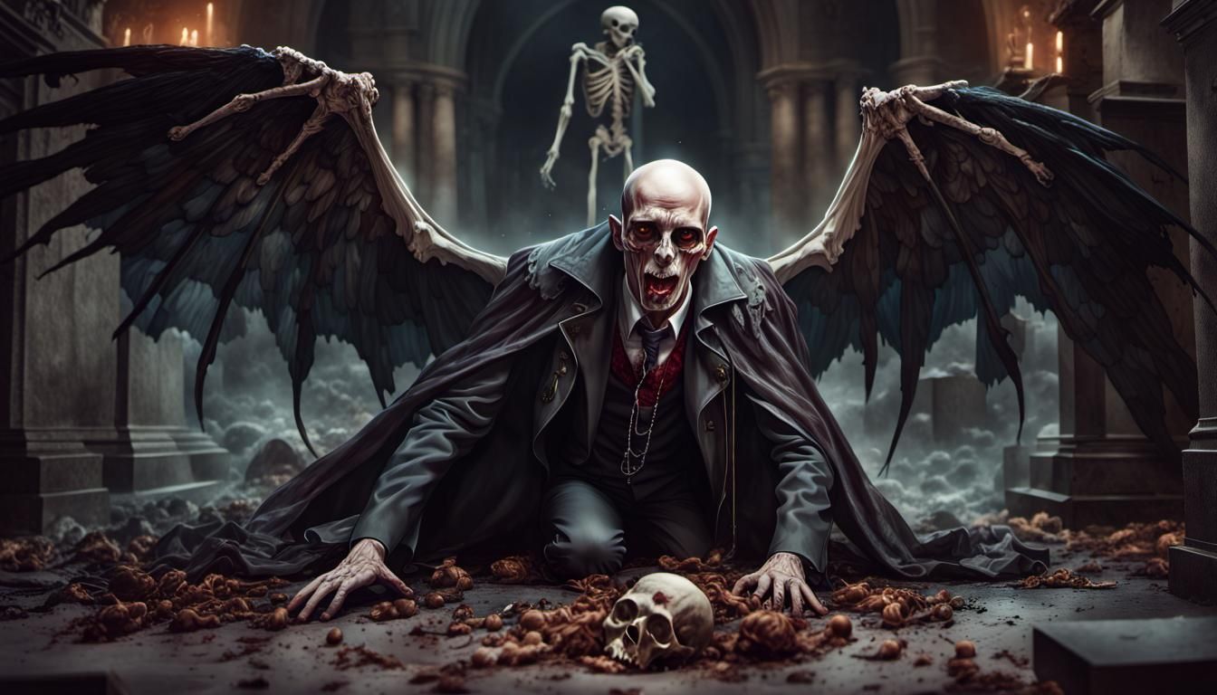 Winged Skeleton Vampire Capturing Soul in Gothic Scene