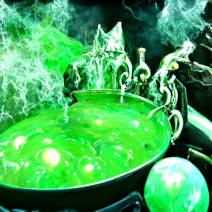 Iron Cauldron with Green Liquid, Art Deco Style