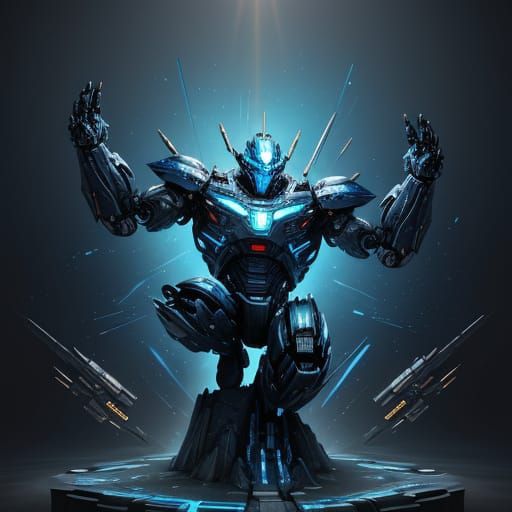 Robot Painting Masterpiece Falls Dramatic Splash Art