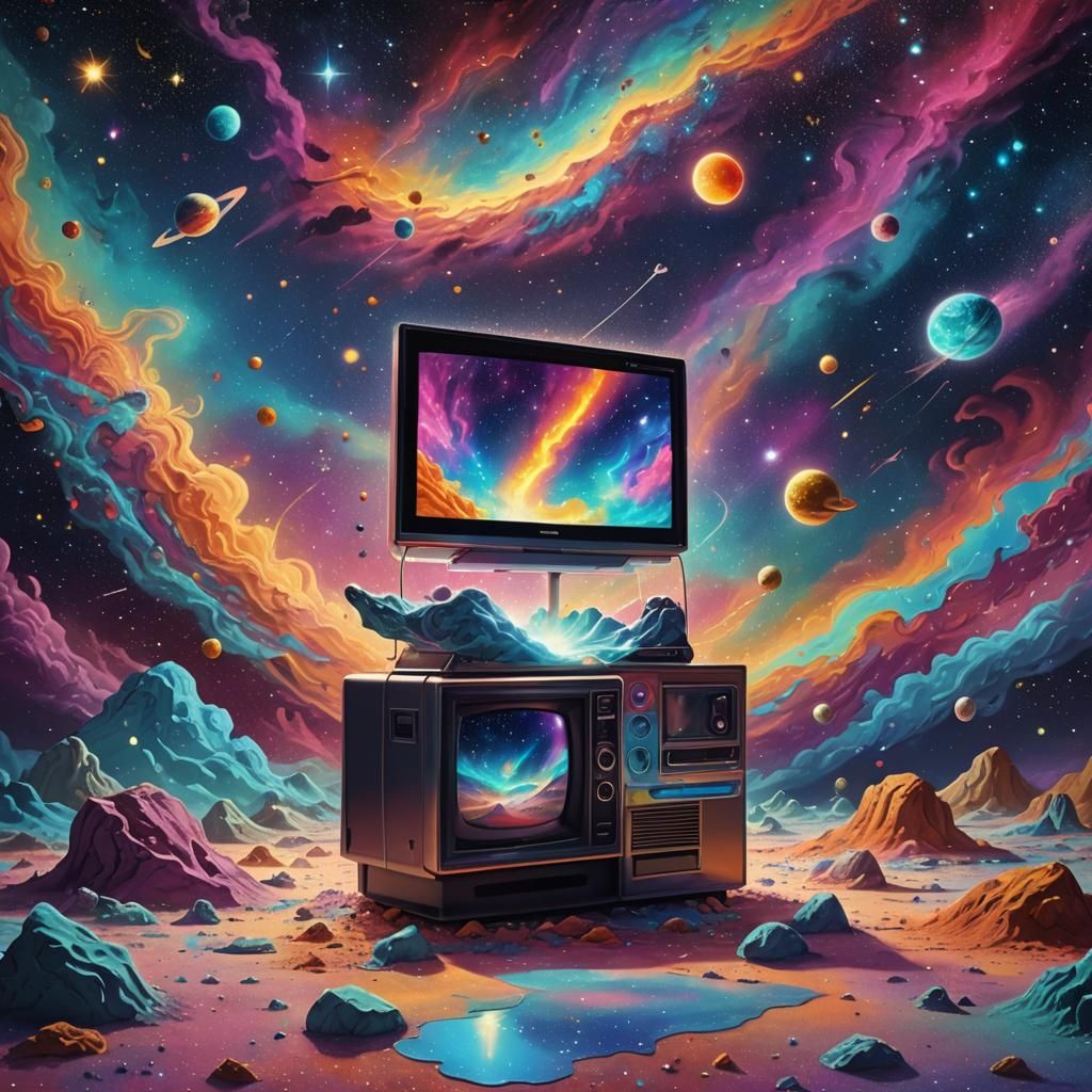 Cosmic Still Life: Cooler, TV, and Dustpan in Space