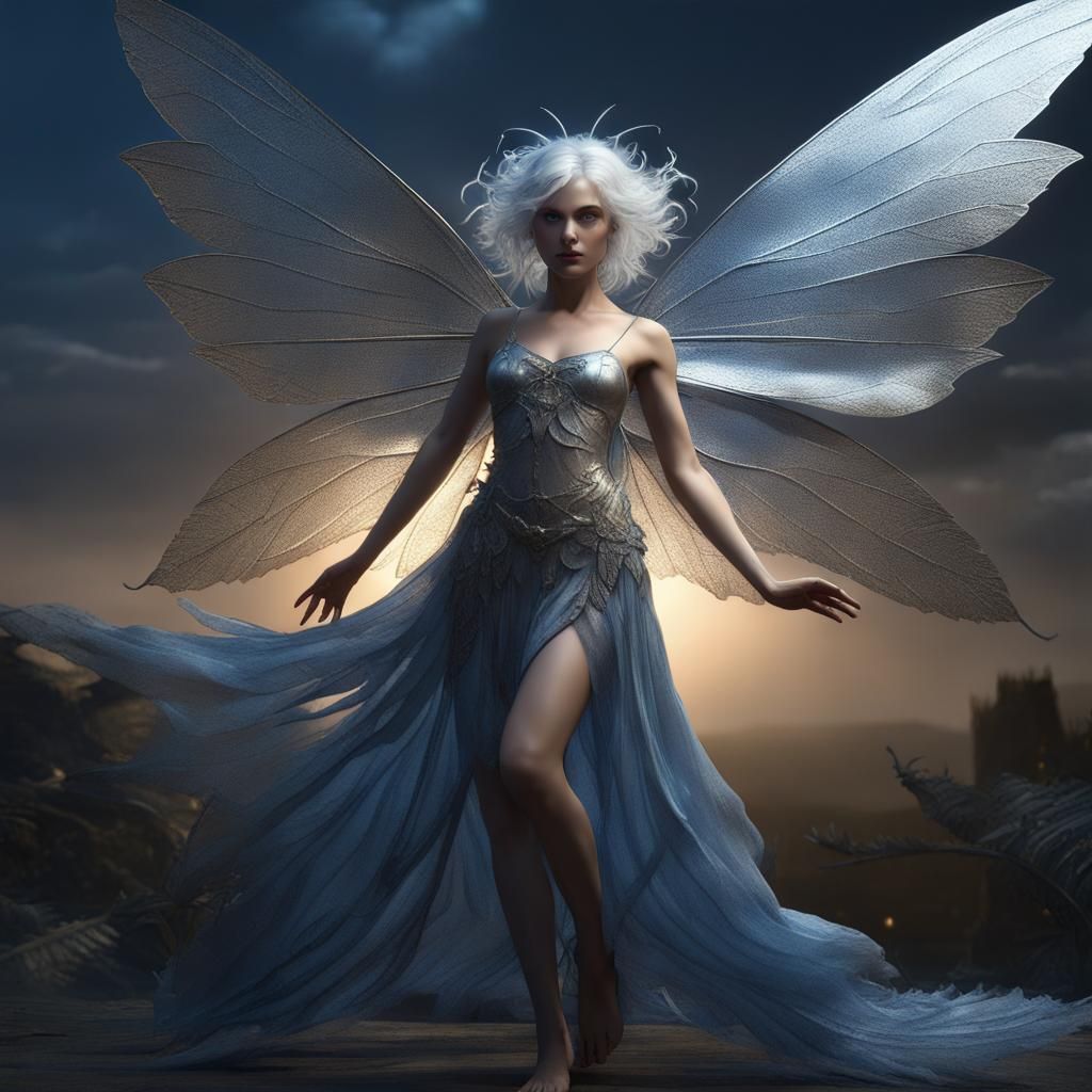 Silver Haired Fairy Dancing in Moonlight