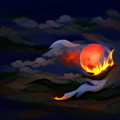 Flaming Moon in the Night Sky