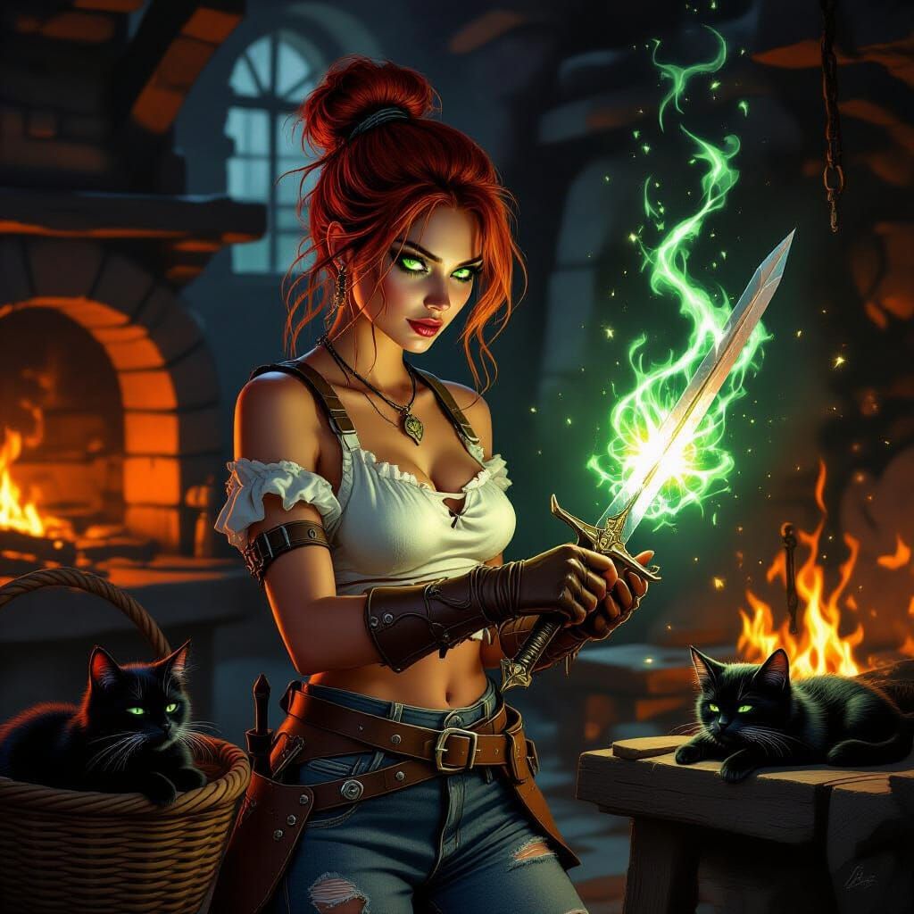 Witch Imbuing Enchantment in Blacksmith Forge