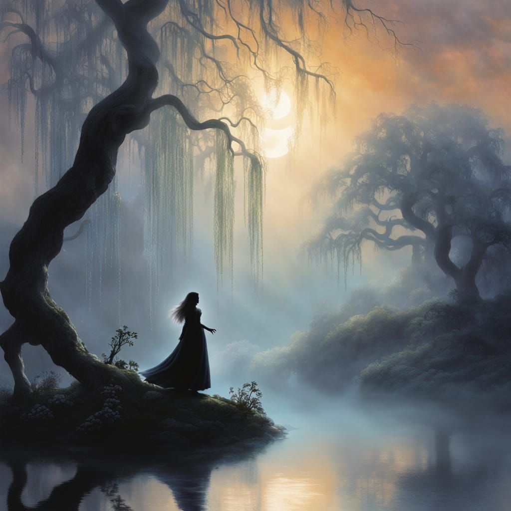 Ethereal Ghostly Figure Dancing in Grotto