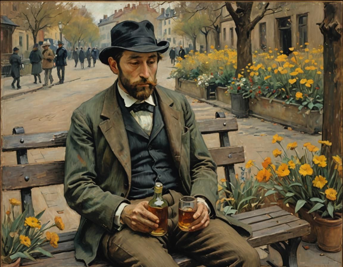 Man's Despair: Impressionist Oil Painting in Degas Style