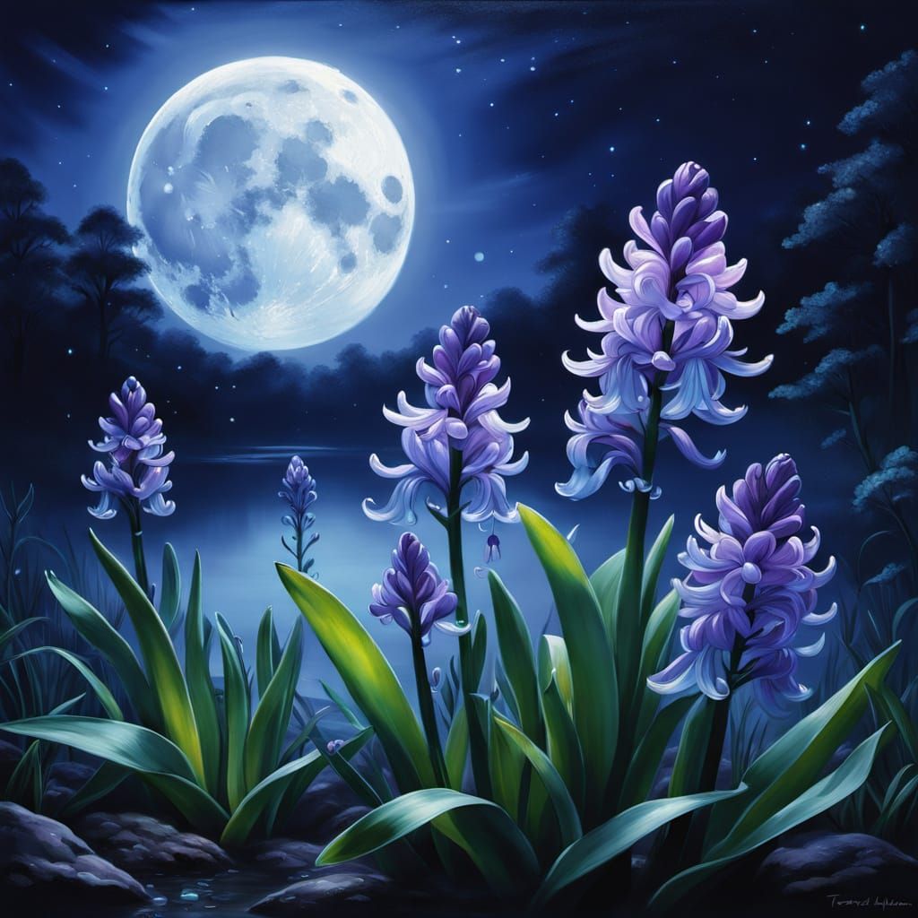 Mystical Hyacinth Blooms Under Full Moon