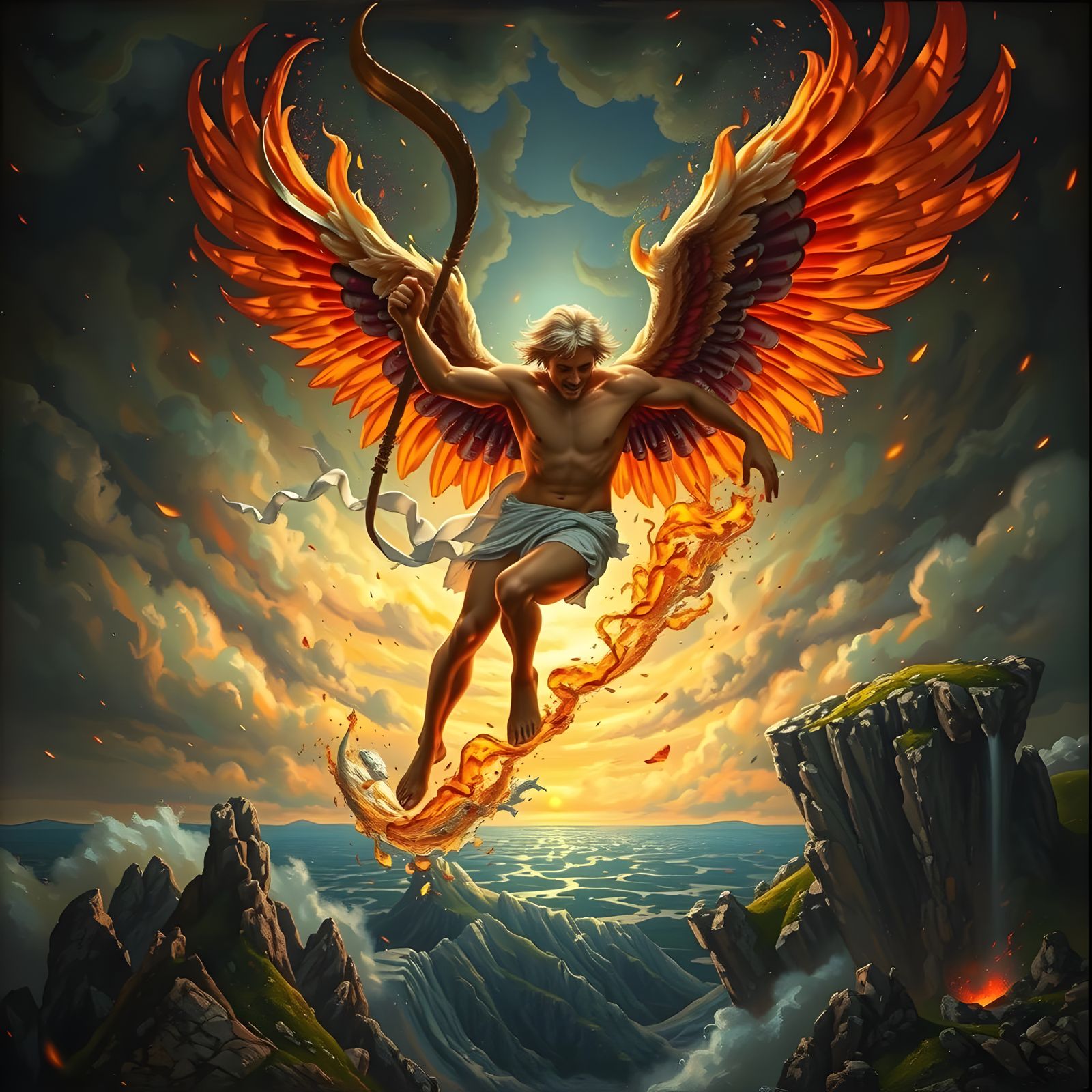 Icarus's Tragic Fall: An Epic Oil Painting