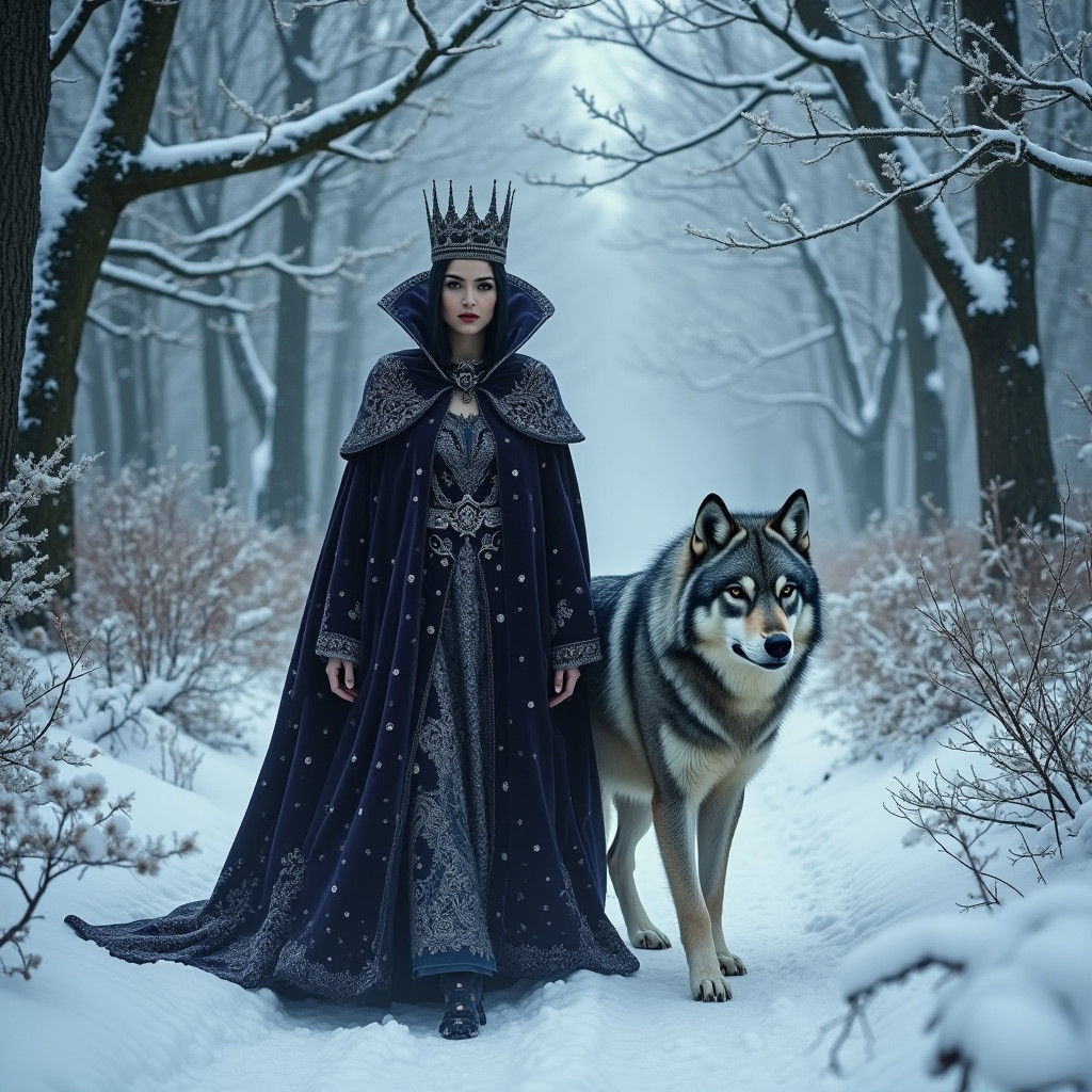 Evil Queen and Wolf in Winter Wonderland