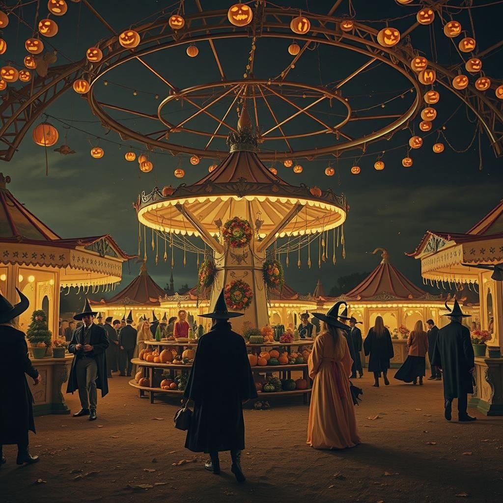 Halloween Night Gathering of Witches in Golden Light