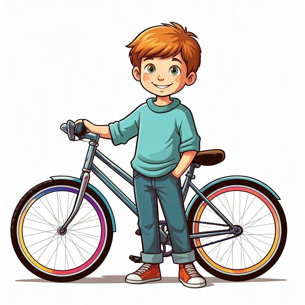 Boy with Bicycle: Realistic Drawing with Dreamlike Detail