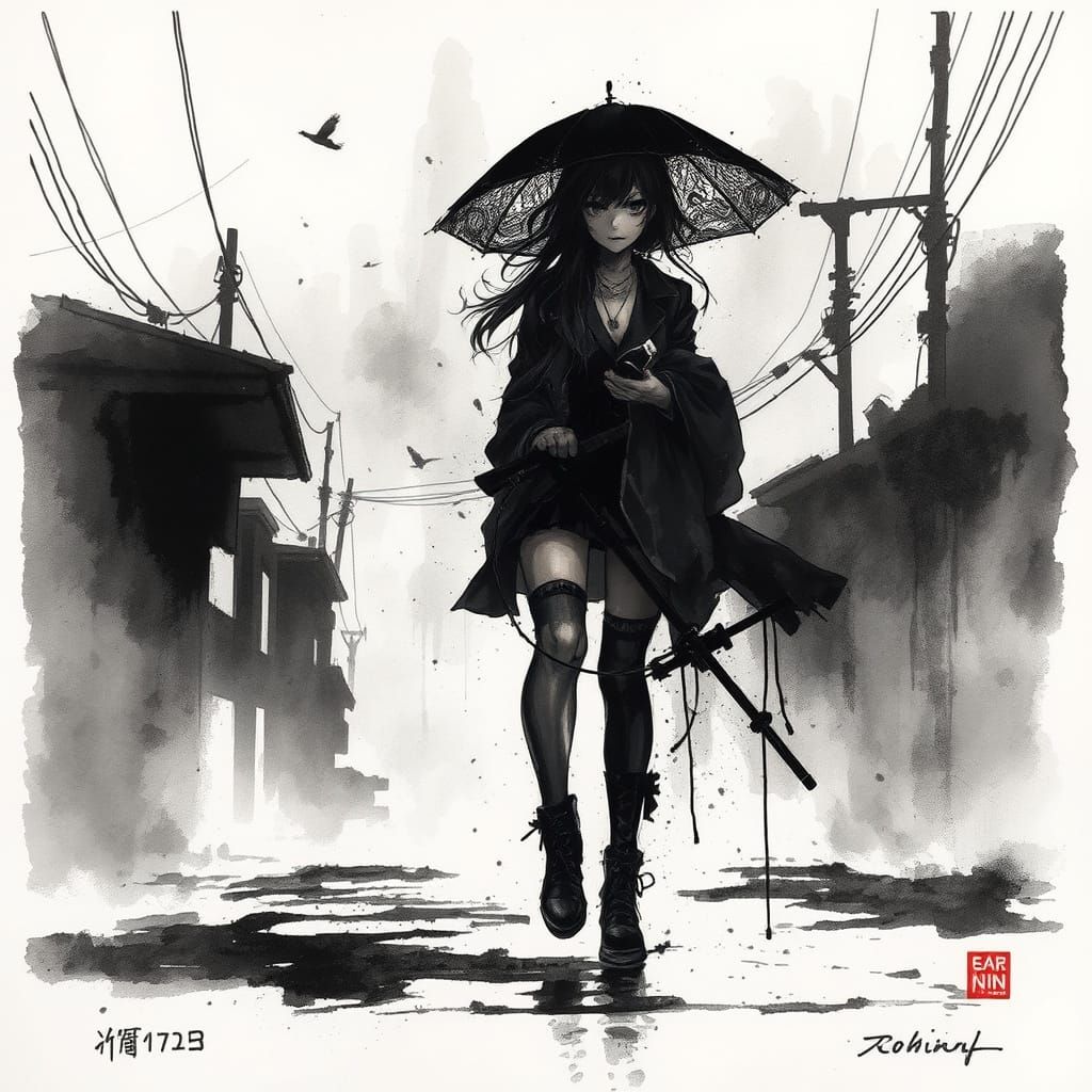 Dramatic Silhouettes in Ink Wash Technique