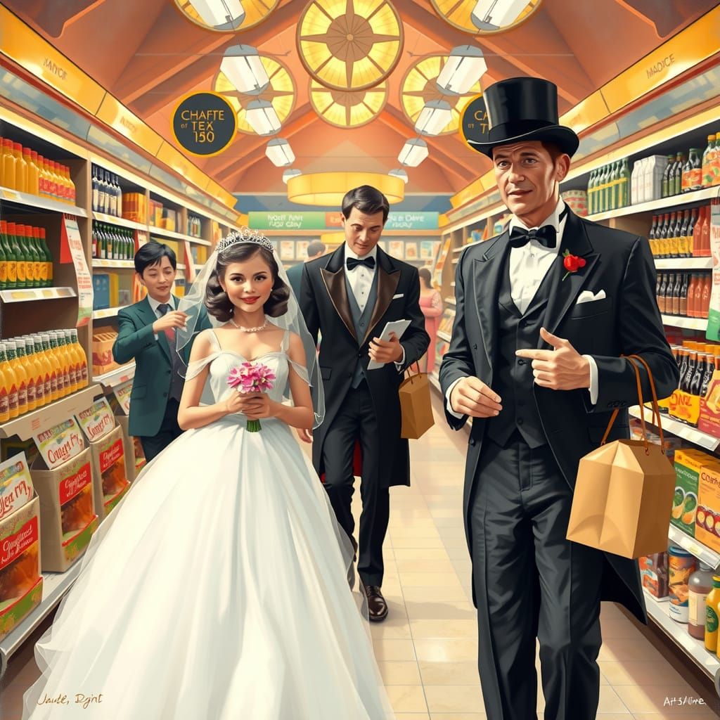 Formal Attire in Supermarket, Norman Rockwell Style