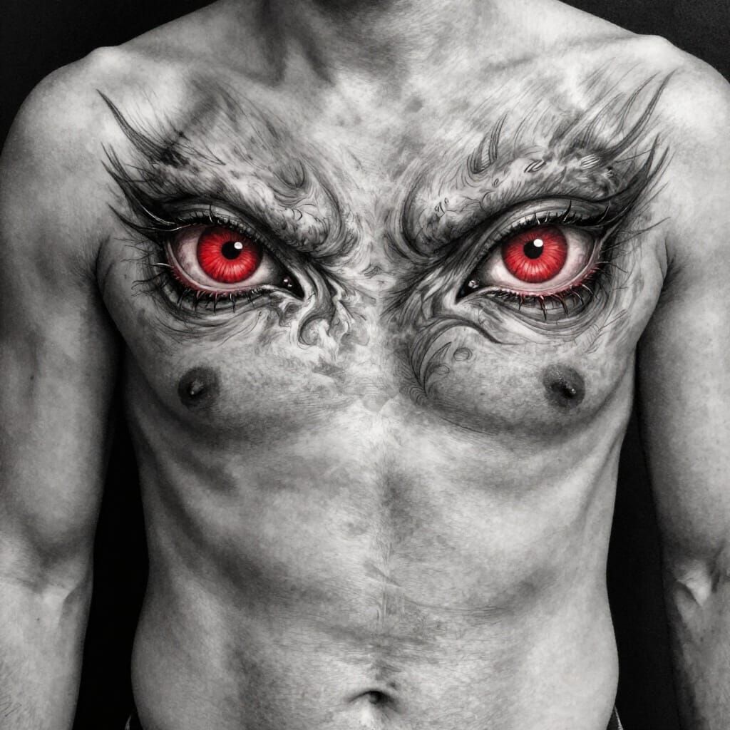 Hyper-Realistic Demonic Eyes Tattoo Design in Charcoal