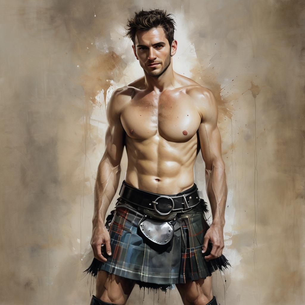 Male Model Smiling in Scottish Kilt Portrait