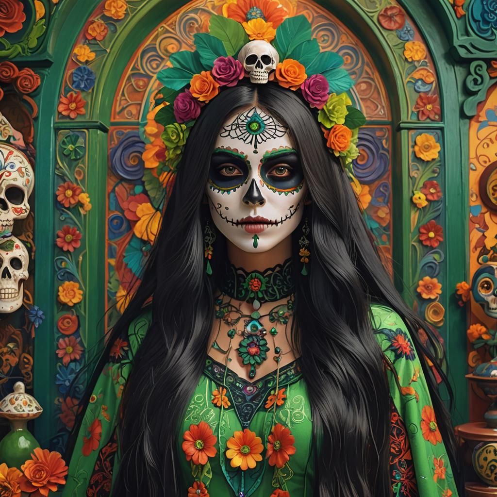 Catrina Girl Portrait in Art Nouveau Style