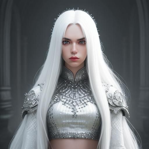 Hyperrealistic Girl with White Hair in Cinematic Style