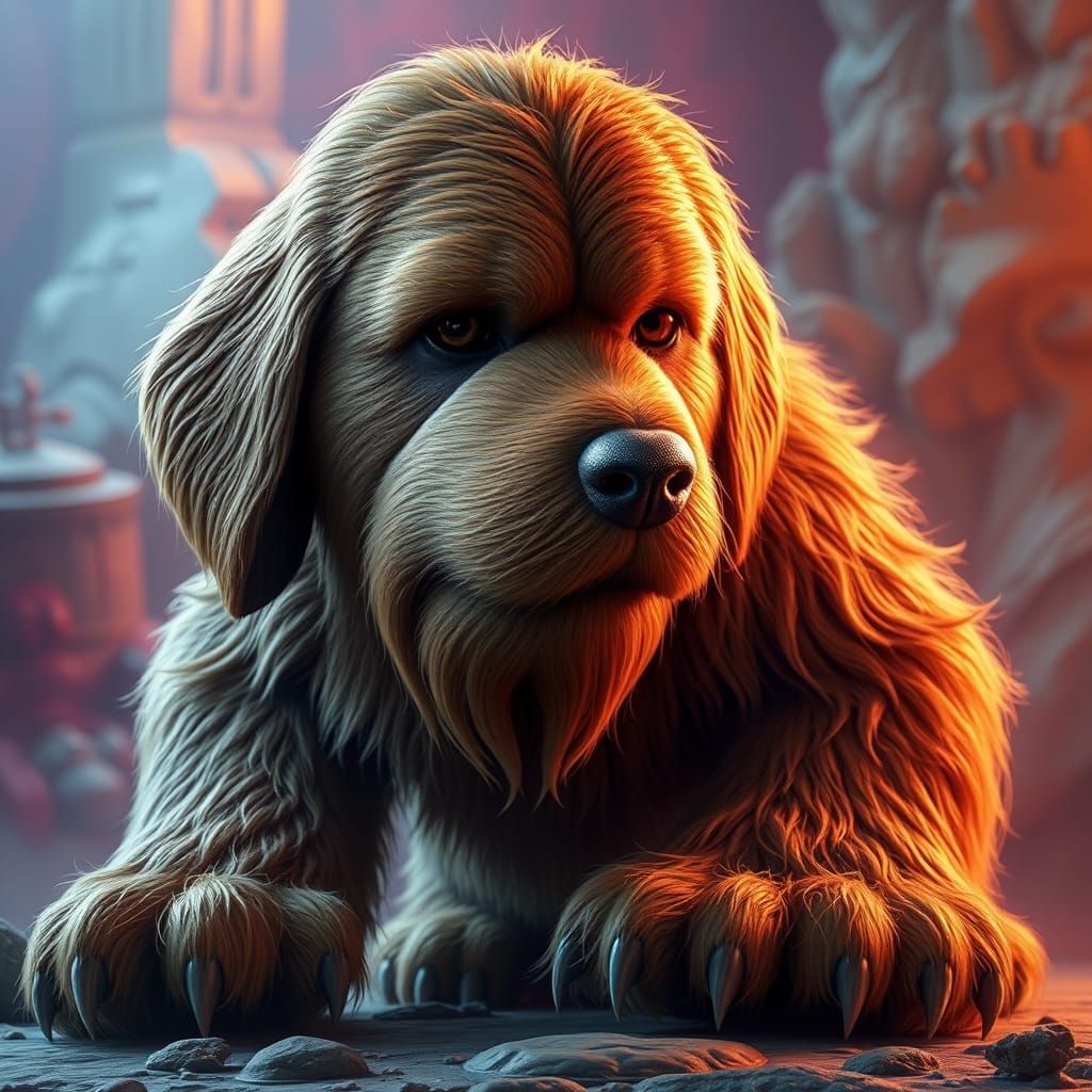 Hyperrealistic Clifford Chewbacca Fusion in Digital Painting...