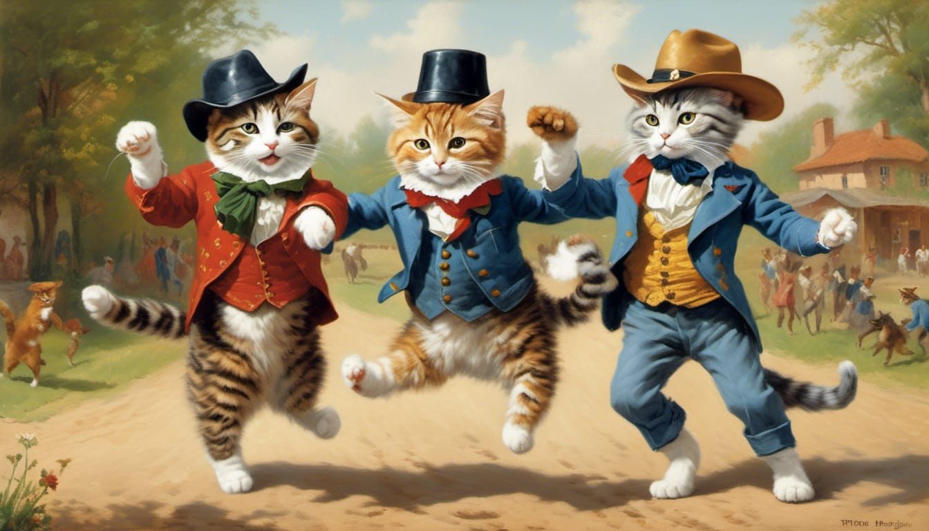 Dancing Cats with Cowboy Hat in Sync