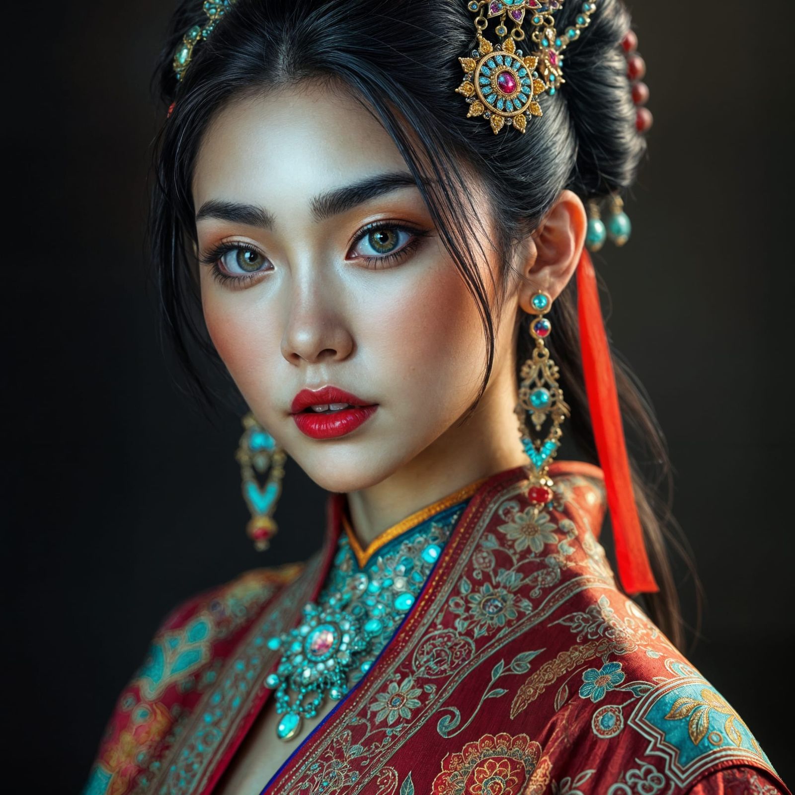 Hyperrealistic Portrait of Asian Woman in Futuristic Attire