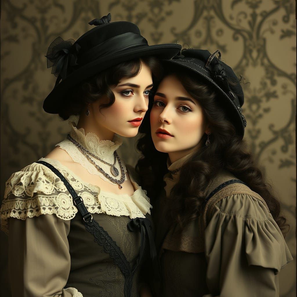 Ethereal Edwardian Goddess Contemplates Herself in Whimsical...