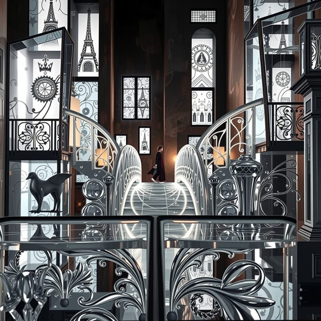 Dreamlike Glass Labyrinth with Shimmering Reflections