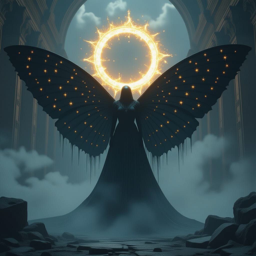 Cosmic Moth Entity in Dark Fantasy Style