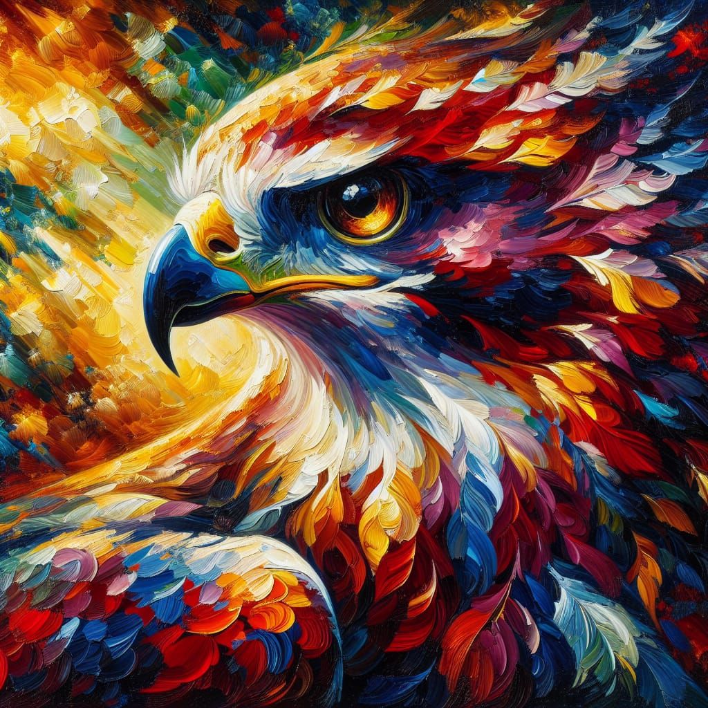 19th Century Realism Hawk Portrait in Vibrant Oil Colors