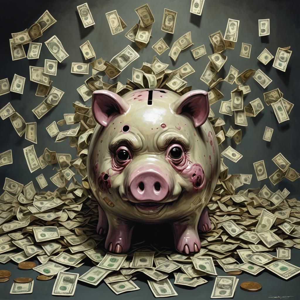 Sinister Piggy Bank in Dark Fantasy Style