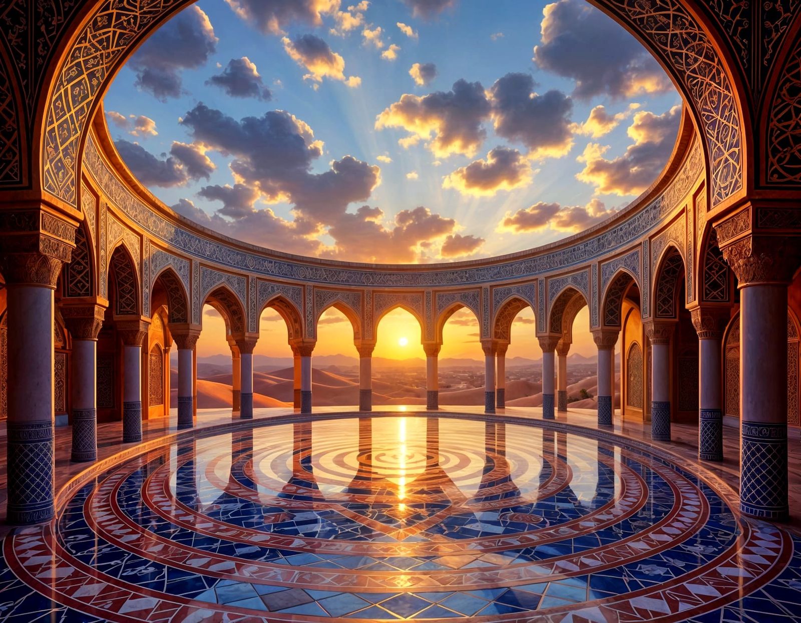 Vibrant Arabic Courtyard at Sunset