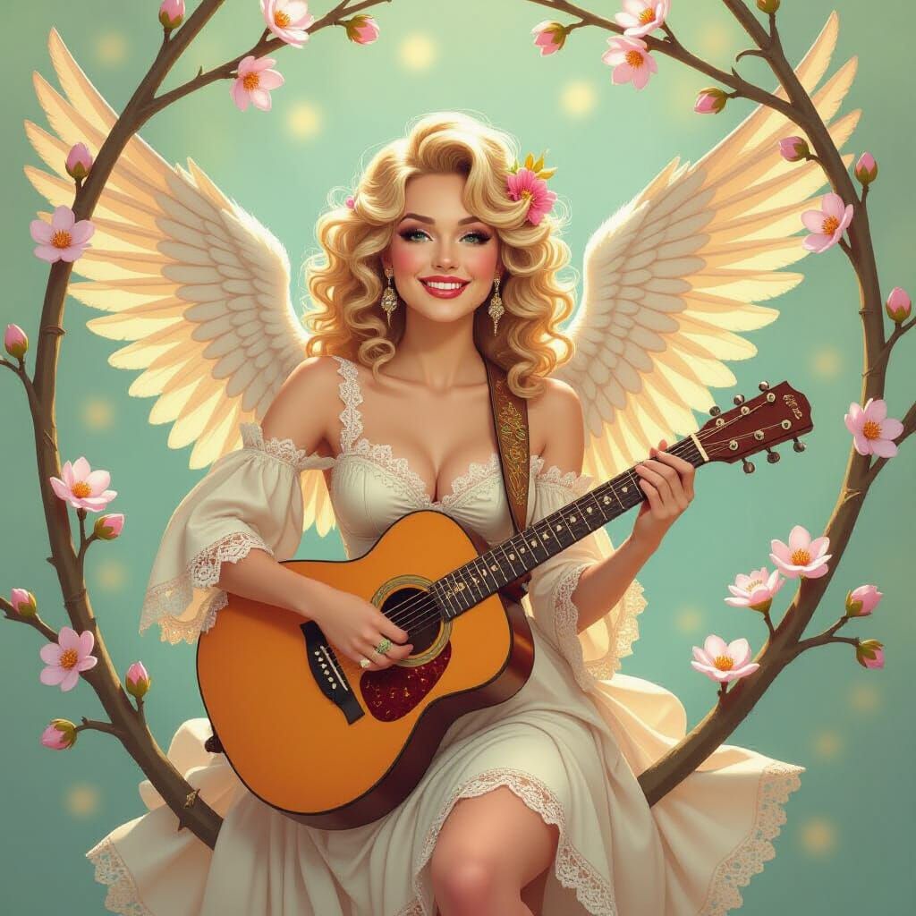 Whimsical Robin Woman in Art Nouveau Style