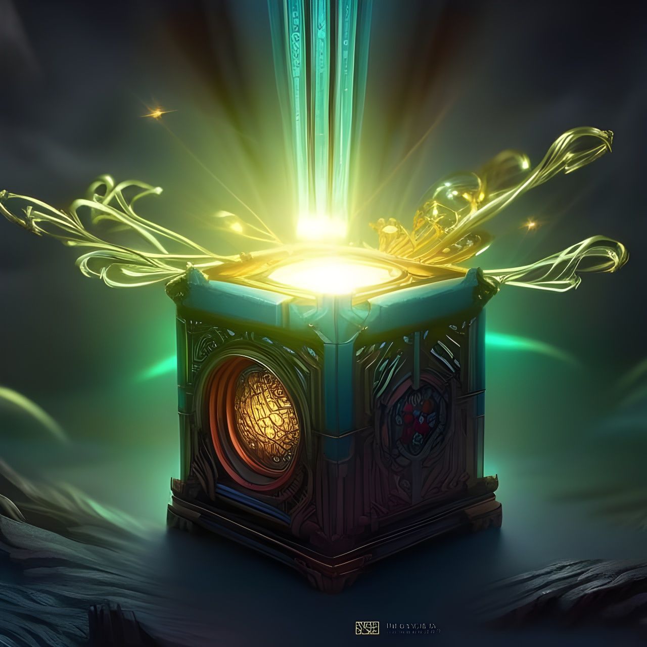 Ornate Box Emitting Light Beam, Macro Photo