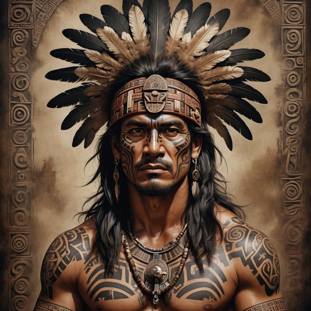 Hyperrealistic Portrait of Aztec Sorcerer in Furs