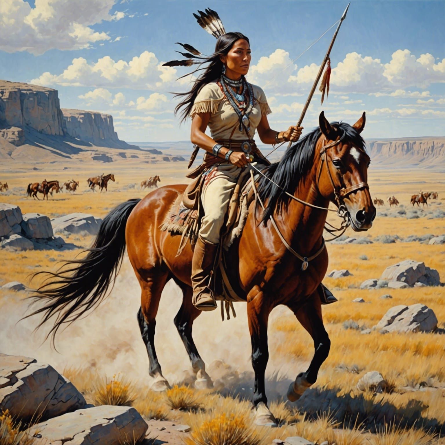 Lakota Woman Warrior in Little Bighorn Landscape