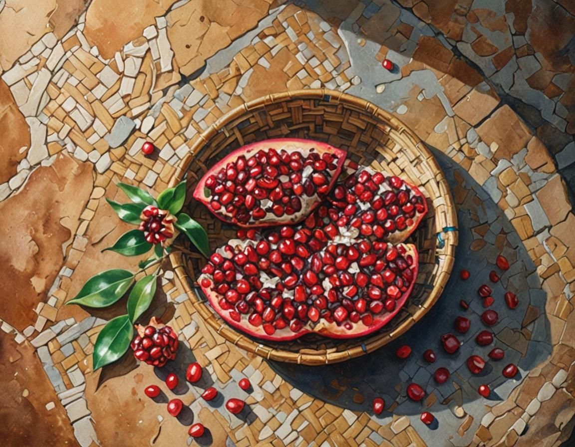 Gouache Pomegranate Still Life with Seeds