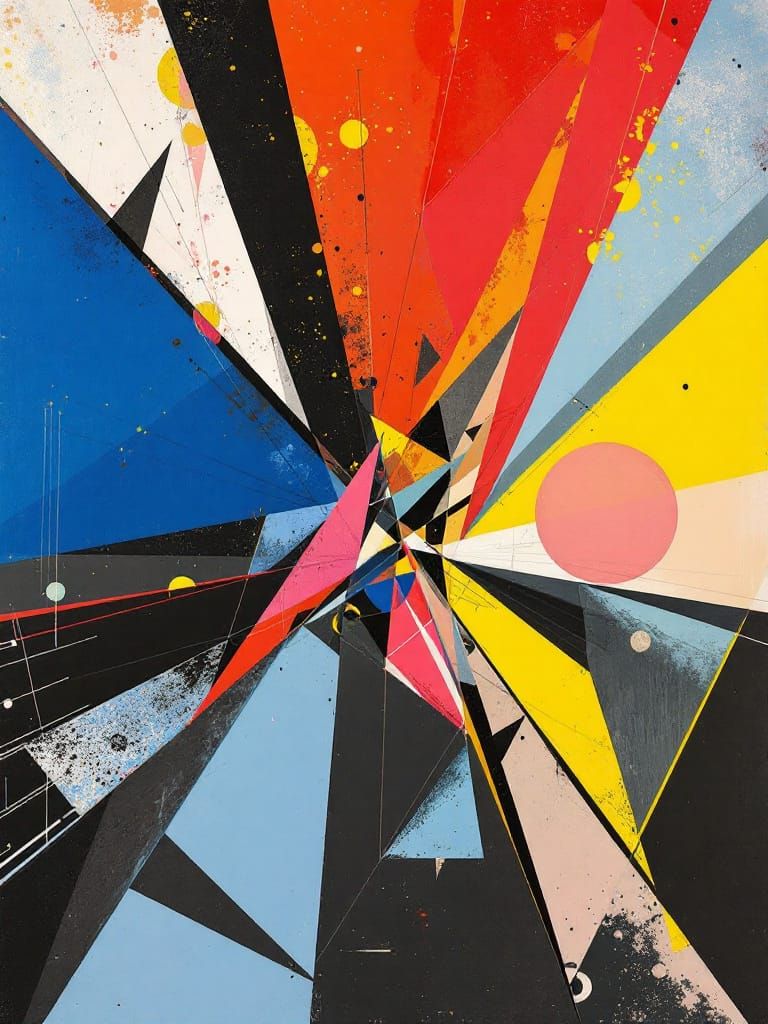 Abstract Angular Art in Chromatic Palette, Hyperreal 3D Rend...