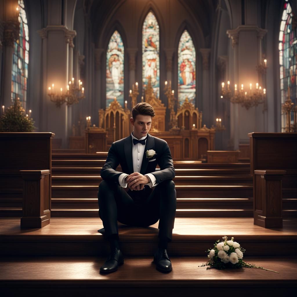Lonely Groom at Altar in Detailed Matte Painting