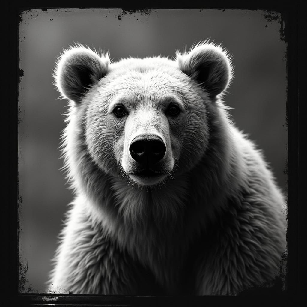 Surreal Halftone Bear Peers Through Window