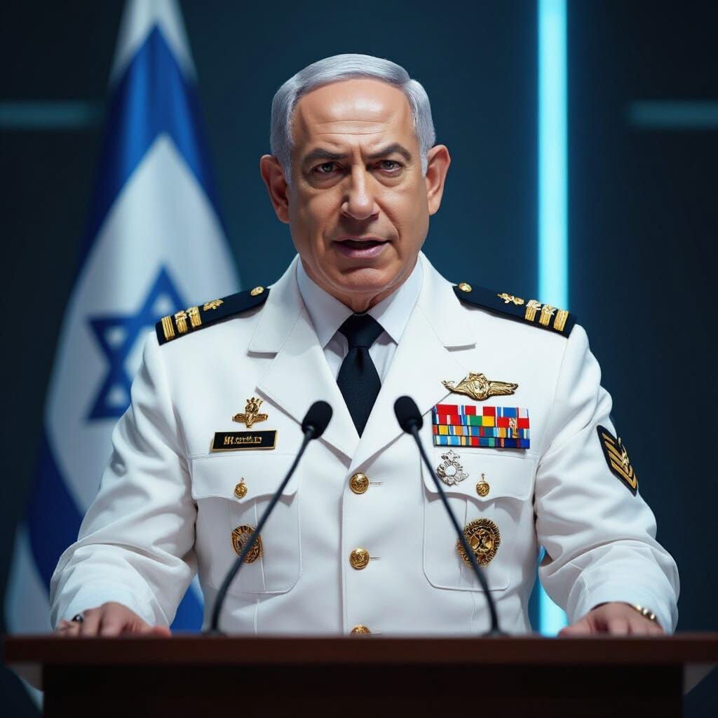 Netanyahu Gives Speech in Military Uniform: Digital Art